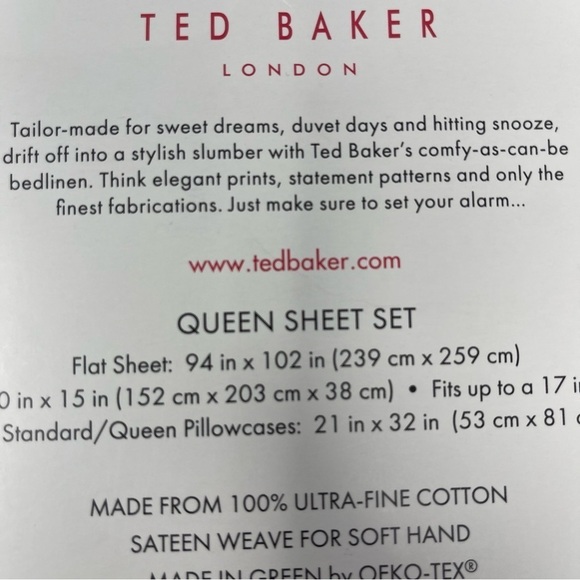 Ted Baker London Blue Queen Sheet set Ultra Fine sateen cotton New - Picture 5 of 7